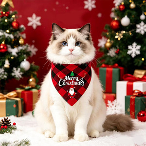 Holiday Pet Bandana Christmas Lattice Pattern Warm Neck <b>Scarf</b> for Dogs Cats Winter Festival Accessory 62cm x 32cm - Product Image 5