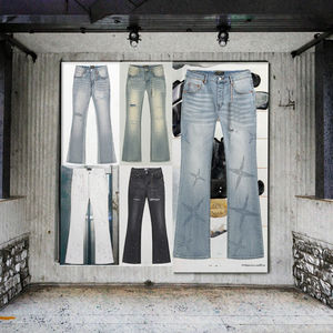 جينز JL متوسط الطول بتصميم ممزق ومرن، صديق للبيئة، ثقيل الوزن، بزر أمامي عالي، ممزق ومكدس، دنيم مغسول بأسلوب الشارع، هيب هوب - Product Image 3