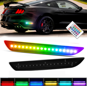 Feux de position latéraux LED RVB fumés transparents en gros pour <span class=keywords><strong>Ford</strong></span> <span class=keywords><strong>Mustang</strong></span> 2015-2023, réflecteur de pare-chocs arrière, feu de signalisation arrière - Product Image 1