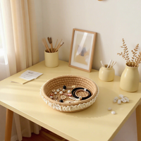 Panier de rangement rond de style minimaliste pour articles divers, organiseur de cosmétiques, support de clés en cordon de coton de style Instagram, plateau à bijoux pour bureau