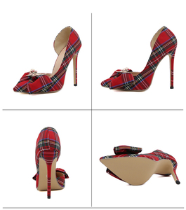 Chaussures de mariage pour femmes, style écossais à carreaux, avec nœud en métal, nouvelle collection printemps 2023, Europe - Product Image 5