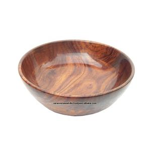 Bol en bois fait à la main de couleur marron en forme circulaire pour le riz, les pâtes, les céréales, les salades, les fruits - Product Image 1