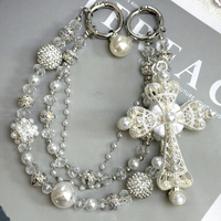 Breloque de téléphone Ace Cross, cordon vintage élégant en perles et strass, pendentif de sac rétro style coréen, bijoux personnalisés avec logo VMI en stock