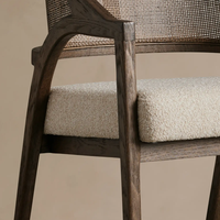 Fauteuil de salle à manger Aimee en chêne massif avec dossier en rotin et coussin rembourré, fauteuil moderne, vente en gros personnalisée