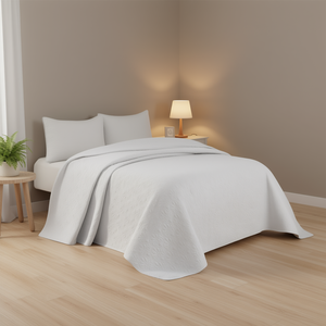 Elegante Copriletto Reversibile per Letto Singolo, Set Bianco in Cotone, Stile Confortevole con Motivo Cucito a Tinta Unita - Product Image 2