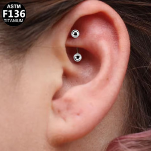 Barre incurvée en titane F136 pour piercing d'oreille, de nez, de nombril, bijoux corporels unisexes pour usage quotidien, extrémité en acier inoxydable 14G - Product Image 3