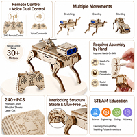 Puzzle en bois 3D, chien robot intelligent, jouets éducatifs STEM, kit de robotique, programmation, télécommande, chien robot mécanique RC