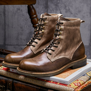 Stivali in Pelle Retrò Stile Paracadutista, Stivali Alti alla Moda per Uomo e Donna, Stivaletti con Lacci - Product Image 1