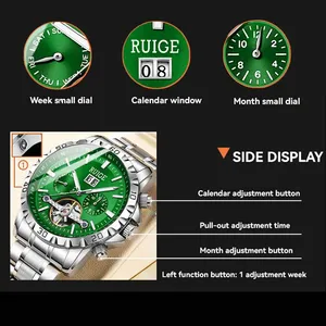 Montres mécaniques pour hommes à la mode, étanches, bracelet en acier inoxydable, montre homme tourbillon multifonctionnelle - Product Image 2