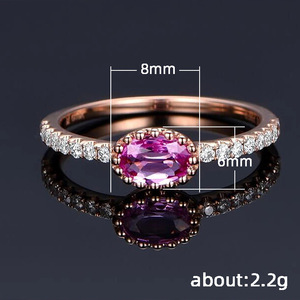 Anello da donna con pietra ovale rosa, grazioso anello per dito indice, accessorio di gioielleria alla moda - Product Image 4