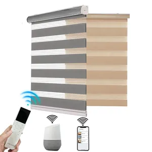 Home smart curtains automatic blackout roller dual remote wifi electric motorized zebra blinds for window