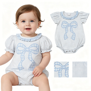 Romper de Verano Azul con Lazo para Bebés Niñas Pequeñas, Ropa de Boutique Infantil al por Mayor, Precio de Fábrica - Product Image 1