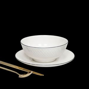 Bol à soupe en porcelaine de style français avec bord texturé, bol blanc avec bord foncé, 19,4 cm - Product Image 3