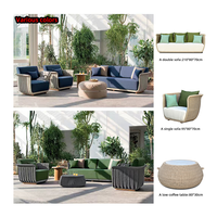 Mesa de Centro Redonda de Lujo para Patio de Resort con Cojín Blanco Grueso, Sofá Exterior OEM, Dimensiones