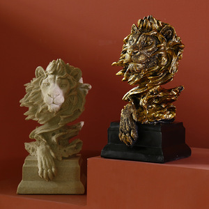 Ornement Tête de Lion en Résine Nordique, Décoration Artisanale Créative pour Salon, Bibliothèque, Meuble TV, Salle à Manger, Cadeau de Pendaison de Crémaillère - Product Image 1