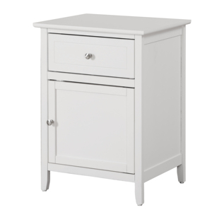 White Nightstand With Drawer And Cabinet <b>For</b> Bedroom - Product Image 2