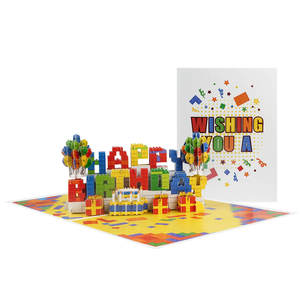 Biglietti d'<span class=keywords><strong>Auguri</strong></span> 3D Pop-up a Tema Mattoncini Colorati per Appassionati <span class=keywords><strong>di</strong></span> Costruzioni, Biglietto Ricordo - Product Image 2