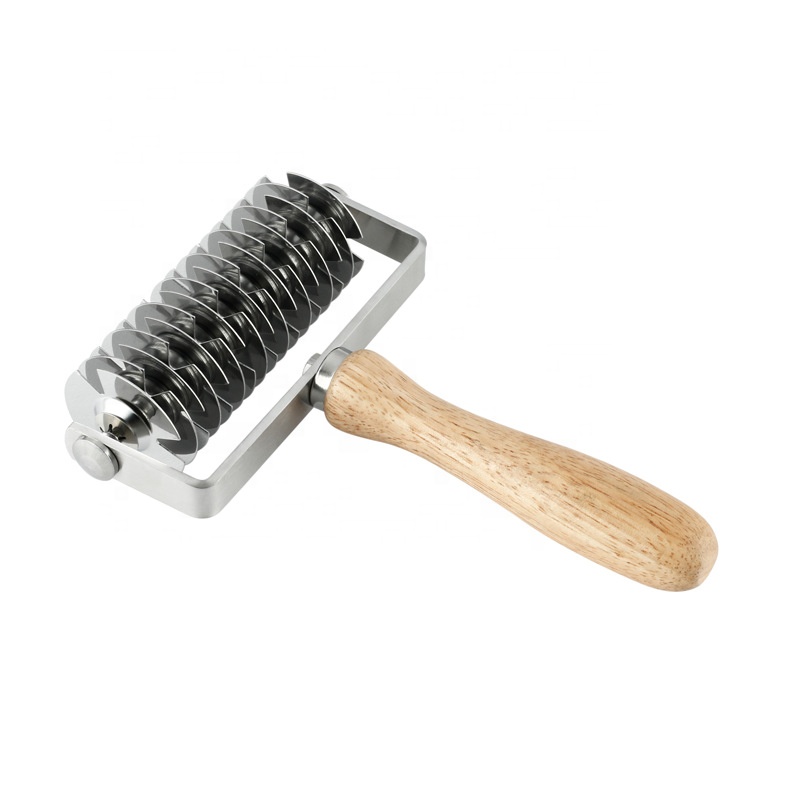 Rotella in acciaio inox a rullo per pasta con manico in legno, multi-rotondo, per pasta, torta, pane, crosta, rotella