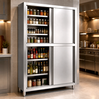 Armoire de cuisine autoportante en acier inoxydable avec porte coulissante, multifonctionnelle pour le stockage des aliments et des assaisonnements