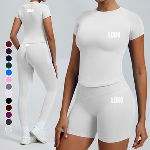 Set da Allenamento OEM Personalizzato per Donna, T-Shirt a Maniche Corte e Leggings da Yoga, 2 Pezzi, Asciugatura Rapida, Traspirante, per Palestra e Fitness - Product Image 2