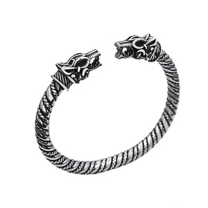 Bracelet en acier inoxydable à double tête de dragon Yunnique pour homme, style viking, manchette ouverte, bijou cadeau, motif animalier en argent tibétain - Product Image 5