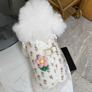 Chaleco Acolchado de Algodón con Estampado Floral Invernal para Perros Pequeños y Gatos, como Teddy, Bichón, Pomerania, Yorkshire, <span class=keywords><strong>Maltés</strong></span>, con Correa - Product Image 3