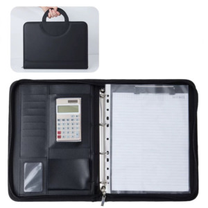 Zakelijke Bestandsmap Aangepast Logo 12-cijferige Rekenmachine Organizer Transparante Tas <span class=keywords><strong>A4</strong></span> Kladblok Pu Lederen Rits Portfolio Aktetas - Product Image 3