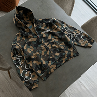 Yingling Sweat à capuche unisexe personnalisé, camouflage vintage, coupe ample, épais, brodé de strass, style streetwear, zippé et court