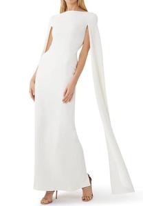 नई शैली महिला सुरुचिपूर्ण सफेद तंग मरमेड केप लंबी आस्तीन पार्टी शाम वर कपड़े - Product Image 4