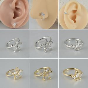 Petites boucles d'oreilles à crochet en laiton, <span class=keywords><strong>anneau</strong></span> de nez pliable en zircon, piercing hélix d'oreille, bijoux de corps tendance pour mariage - Product Image 6