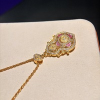 Parure de bijoux haut de gamme rétro orientale avec collier et boucles d'oreilles gourde en turquoise entièrement sertis de diamants