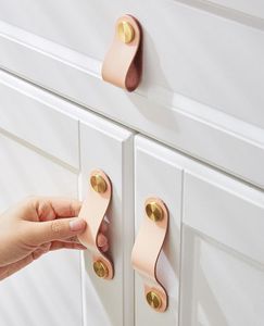 Poignée en cuir véritable en laiton anti-collision Tatami armoire porte tiroir couche supérieure poignée en cuir - Product Image 4