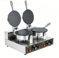 Machine à gaufres et cornets de crème glacée professionnelle à double tête en acier inoxydable avec contrôle de température pour les snack-bars