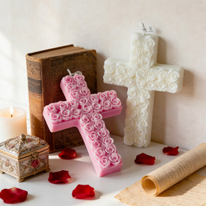 Vela aromática con forma de cruz de rosas, vela de cera para aromaterapia, decoración de mesa para el hogar, regalo religioso - Product Image 3