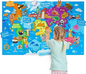 Tablero de Fieltro Educativo RS para Preescolar, de 2 a 4 Años, Mapa del Mundo de Fieltro con Lugares Famosos del Mundo, Juego de Tapete Educativo - Product Image 1
