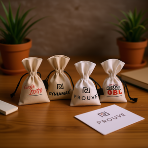 ถุงผ้ารูดเชือกพิมพ์โลโก้ตามสั่ง ถุงของขวัญผ้าฝ้ายพร้อมเชือกผูก สำหรับการสร้างแบรนด์และการบรรจุภัณฑ์ - Product Image 3