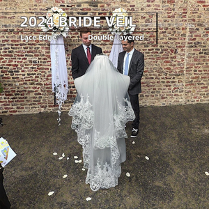 Velo da Sposa Corto a 2 Strati Avorio/Bianco 2024 con Bordo Applicato, 100% Poliestere, 60/85cm - Product Image 2