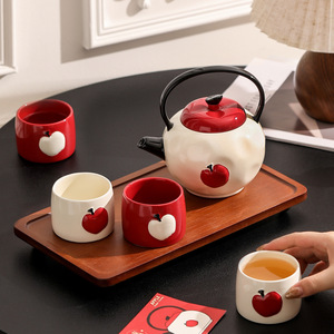 Creative Apple Ceramic <b>Tea</b> <b>Set</b> Gift Box <b>Tea</b> Pot <b>Set</b> with Wood Tray - Product Image 4