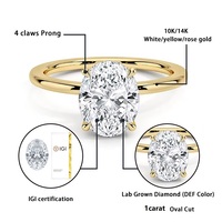 Bague de fiançailles et de mariage pour femme Starsgem en or 10k 14k avec diamant solitaire ovale 1ct couleur DE clarté VS1 VVS2 certifié IGI