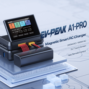 Chargeur d'équilibrage intelligent EV-PEAK A1-<span class=keywords><strong>PRO</strong></span> 200W DC 10A avec écran tactile 3,2 pouces et contrôle par application pour batterie LiPo FPV de drone 1-6S - Product Image 1