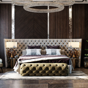 Ensemble de meubles de chambre à coucher de luxe italien, lit king size, tête de lit capitonnée en velours, ensemble de lit double - Product Image 1
