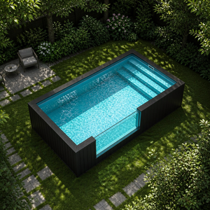 Installation facile, <span class=keywords><strong>piscine</strong></span> <span class=keywords><strong>hors</strong></span> <span class=keywords><strong>sol</strong></span> portable en <span class=keywords><strong>bois</strong></span> WPC noir FRP personnalisée avec fenêtre en verre transparent - Product Image 4
