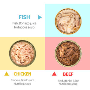 Fournisseurs d'aliments humides pour animaux <span class=keywords><strong>de</strong></span> compagnie, vente en gros <span class=keywords><strong>de</strong></span> fruits <span class=keywords><strong>de</strong></span> mer à haute teneur en protéines <span class=keywords><strong>poulet</strong></span> viande rouge 85g nourriture humide pour chat en conserve - Product Image 4