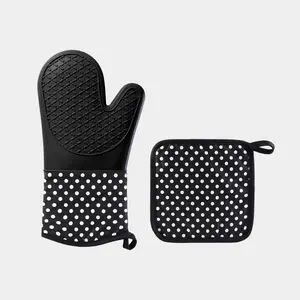 Silicone Plus Cotton Gloves Thickened Double Insulation Microwave Oven Gloves Pot Holder BBQ Baking Utensils