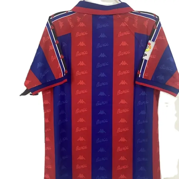 96-97 Saison Barcelone-Maillot rétro de joueur à domicile Maillot de football à manches courtes S-2XL Rouge Bleu Strips Maillot de football classique