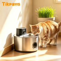 Fontaine à eau pour animaux de compagnie OEM 4L, fonctionnant sur batterie, sans fil, avec capteur intelligent, automatique, en acier inoxydable, avec fenêtre de visualisation