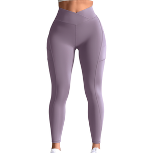 Leggings de Yoga Cruzados de Cintura Alta, Elásticos, Sólidos, con Estiramiento en Cuatro Direcciones, Pantalones Deportivos Sin Costuras - Product Image 2