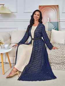 Elegante Set Abaya con Cardigan Ricamato e Gilet, Vestito da Sera Traspirante e Alla Moda <span class=keywords><strong>per</strong></span> la Primavera, <span class=keywords><strong>per</strong></span> Dubai e Paesi del Medio Oriente - Product Image 3