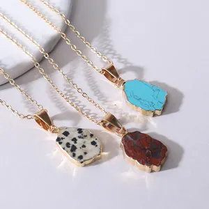 Wholesale Boho Designer Cute Gold Hook Turquoise Rose Quartz Gemstone Drop Irregular Natural Stone Crystal Earring Jewelry Women