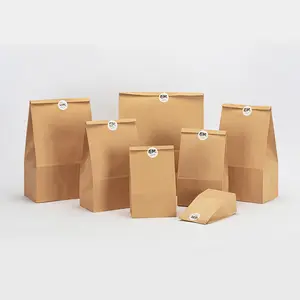 Eco Vriendelijke Dropshipping Groothandel Takeaway Comestible Pouch Promotionele Bruin Kraftpapier Zak Voor Voedsel